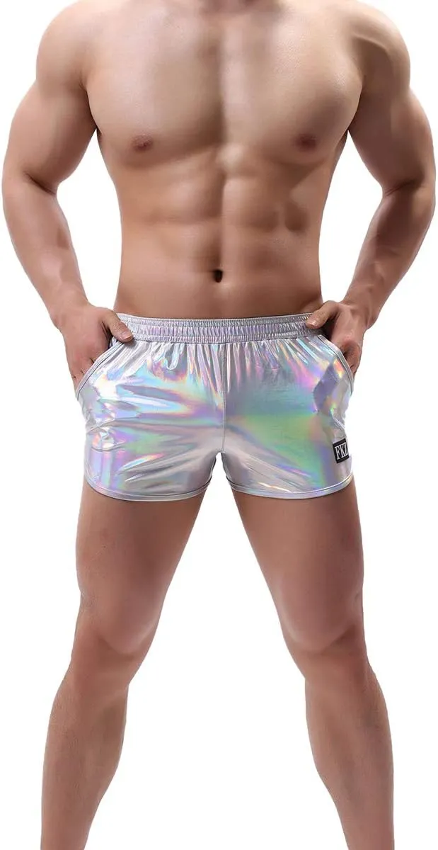 IDOPIP Men's Shiny Metallic Boxer Briefs Wet Look Boxer Shorts Swim Trunks Elasitc Faux Leather Underwear Underpants Swimsuit