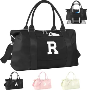 Initial Travel Duffel Bag Sports Gym Bag for Boys Teen Birthday Gifts,Black Personalized Weekender Bag Carry On Tote Bags for Men,Waterproof Overnight Luggage Bag Airplane Travel Essentials(Letter R)