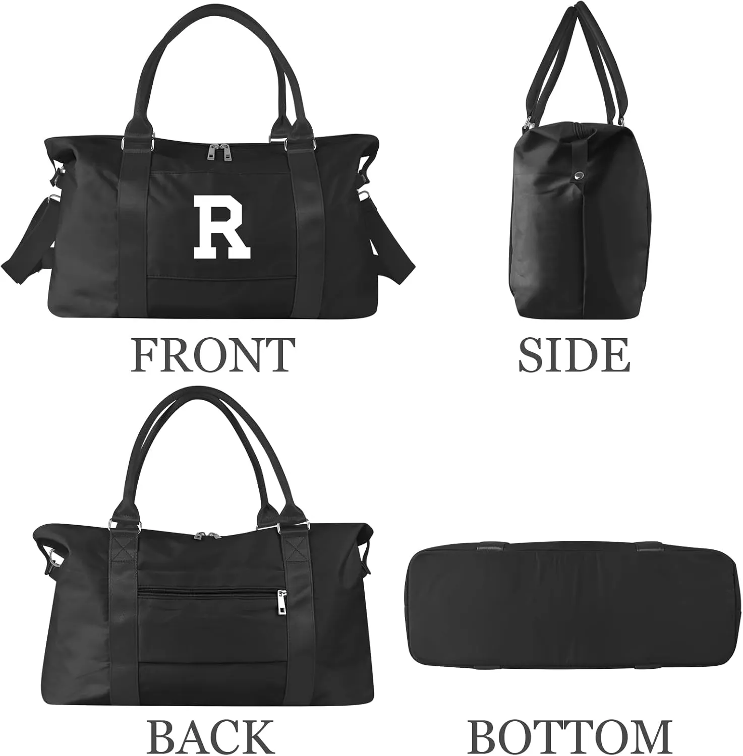 Initial Travel Duffel Bag Sports Gym Bag for Boys Teen Birthday Gifts,Black Personalized Weekender Bag Carry On Tote Bags for Men,Waterproof Overnight Luggage Bag Airplane Travel Essentials(Letter R)