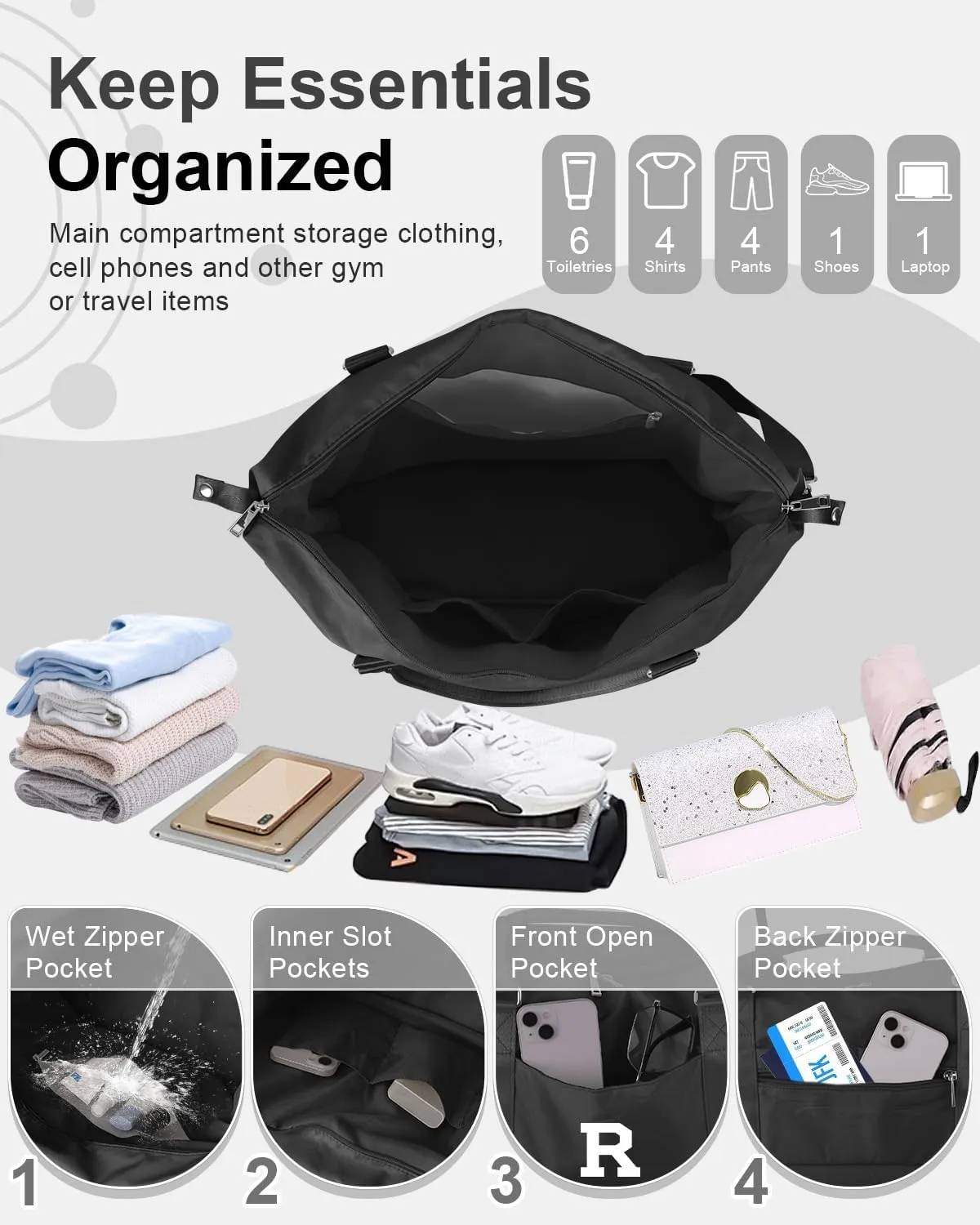 Initial Travel Duffel Bag Sports Gym Bag for Boys Teen Birthday Gifts,Black Personalized Weekender Bag Carry On Tote Bags for Men,Waterproof Overnight Luggage Bag Airplane Travel Essentials(Letter R)