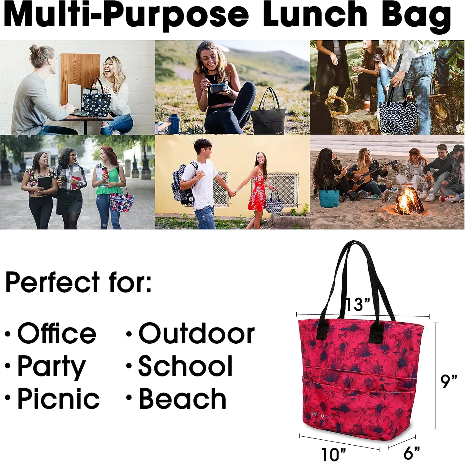 J World New York Lunch Tote Bag Insulated Lunch-Box for Women & Teen Girls, Bellis