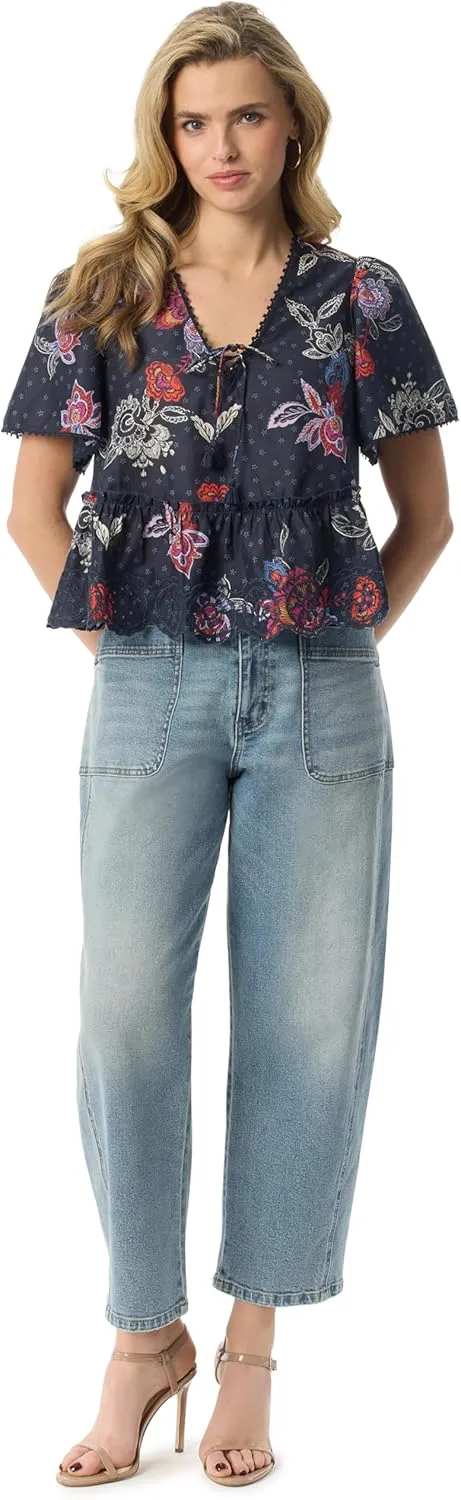 Jessica Simpson Women's Relaxed Barrel Zip Front Wide Leg Ankle Standard