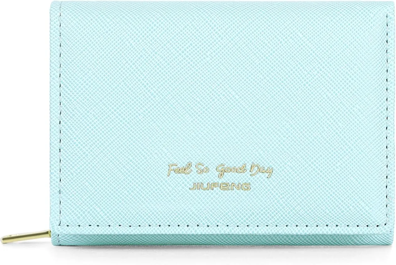 JIUFENG Women's RFID Blocking Short Wallet Multi Purpose Zipper Folded Purses Coins Pouches Multi-card Position Card Organizer (Blue)