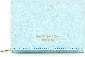 JIUFENG Women's RFID Blocking Short Wallet Multi Purpose Zipper Folded Purses Coins Pouches Multi-card Position Card Organizer (Blue)