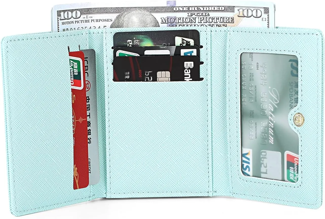 JIUFENG Women's RFID Blocking Short Wallet Multi Purpose Zipper Folded Purses Coins Pouches Multi-card Position Card Organizer (Blue)