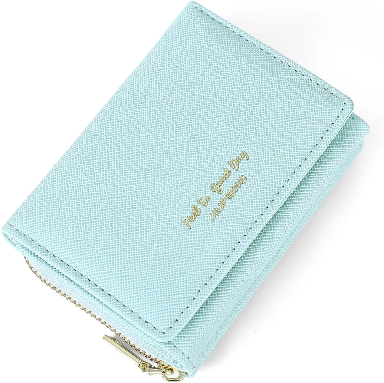 JIUFENG Women's RFID Blocking Short Wallet Multi Purpose Zipper Folded Purses Coins Pouches Multi-card Position Card Organizer (Blue)