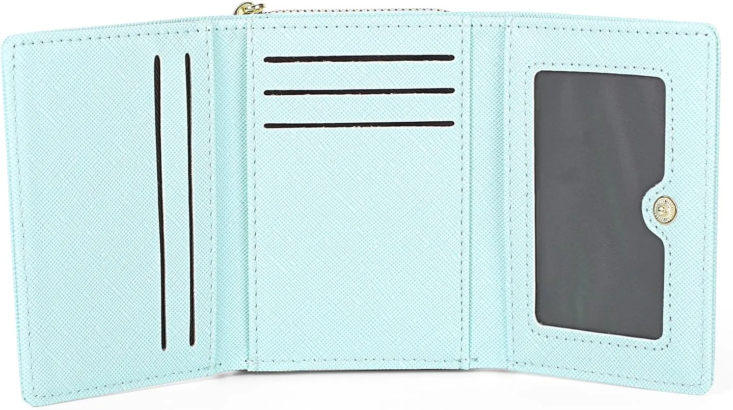 JIUFENG Women's RFID Blocking Short Wallet Multi Purpose Zipper Folded Purses Coins Pouches Multi-card Position Card Organizer (Blue)