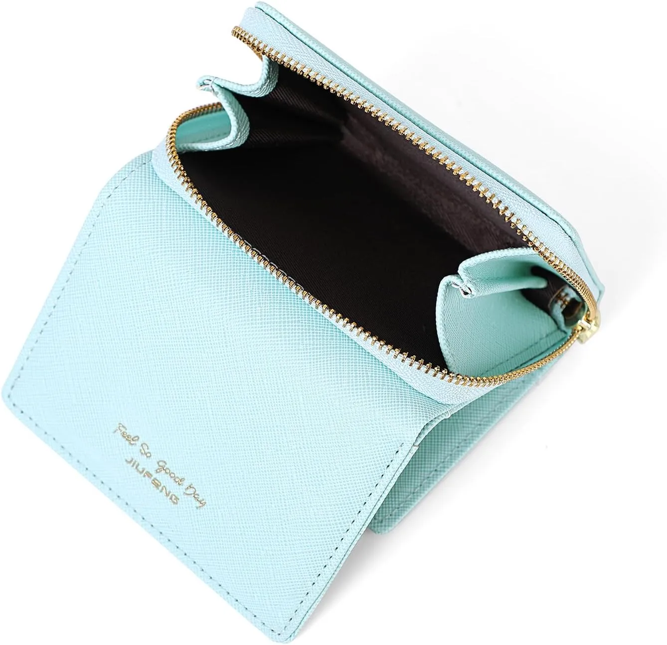 JIUFENG Women's RFID Blocking Short Wallet Multi Purpose Zipper Folded Purses Coins Pouches Multi-card Position Card Organizer (Blue)