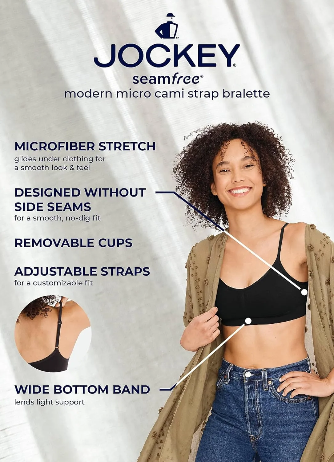 Jockey Women's Bra Seamfree Modern Micro Stretch Cami Strap Bralette