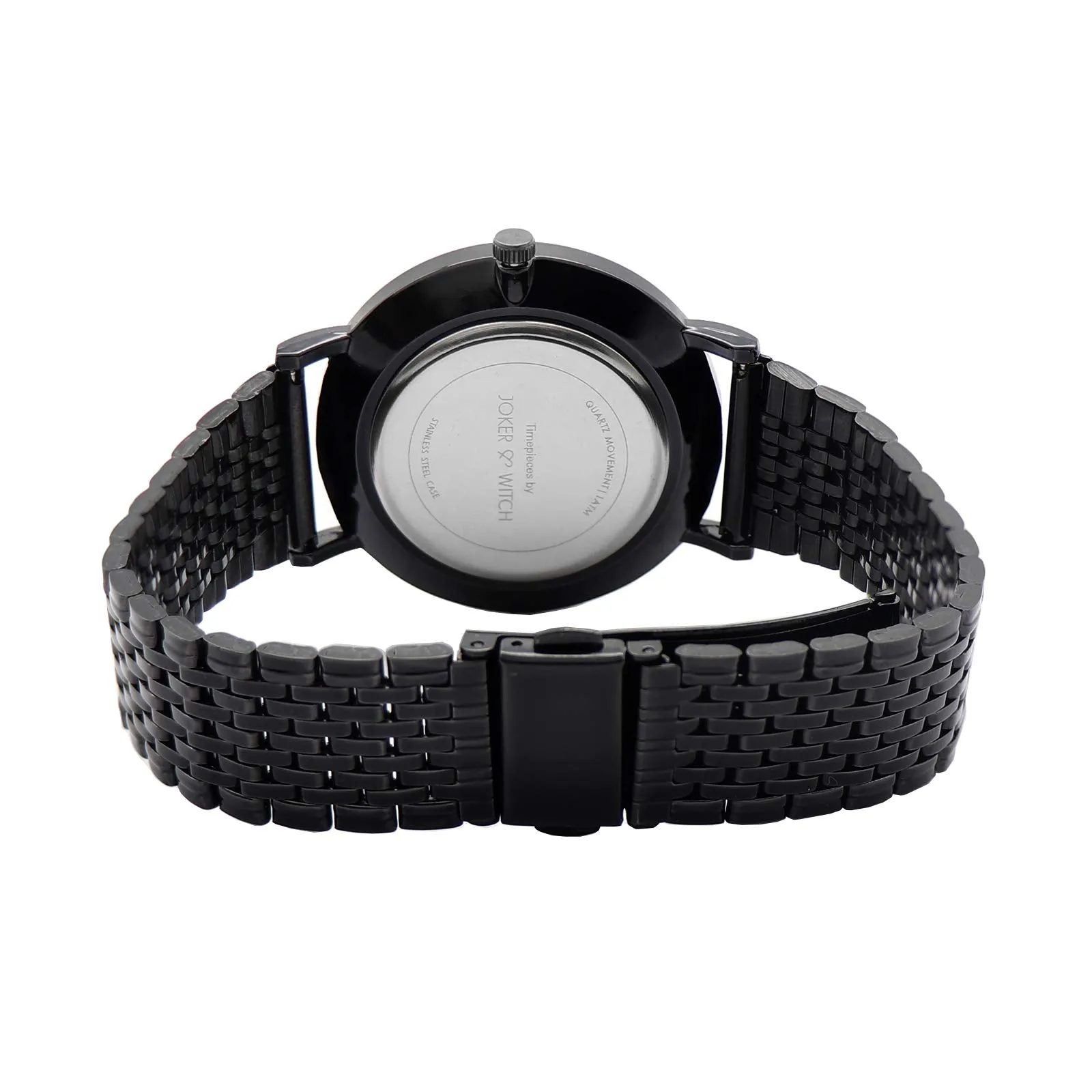 Joker & Witch Stainless Steel Amal & George Couple Analogue Watches, Black Dial, Black Band