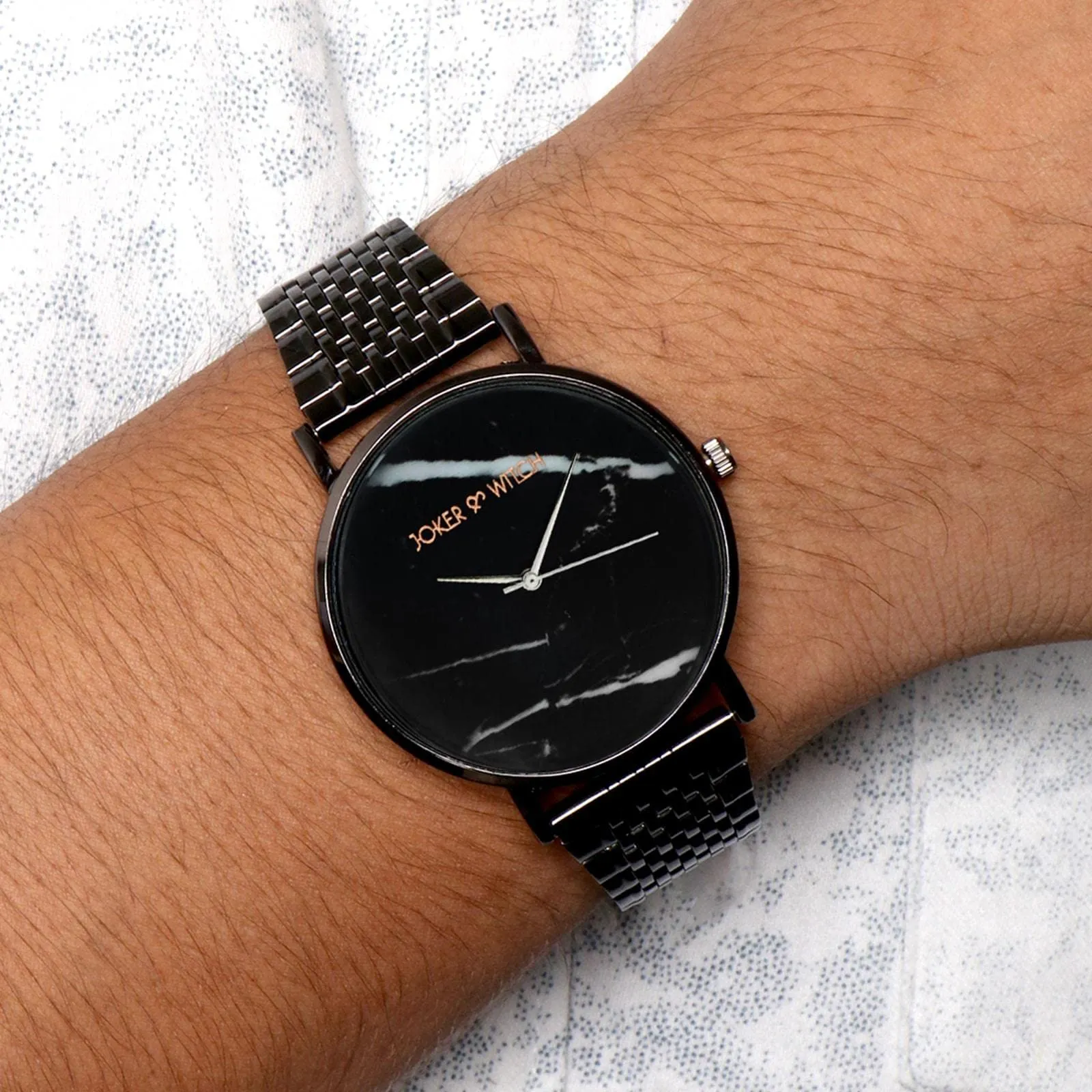 Joker & Witch Stainless Steel Amal & George Couple Analogue Watches, Black Dial, Black Band
