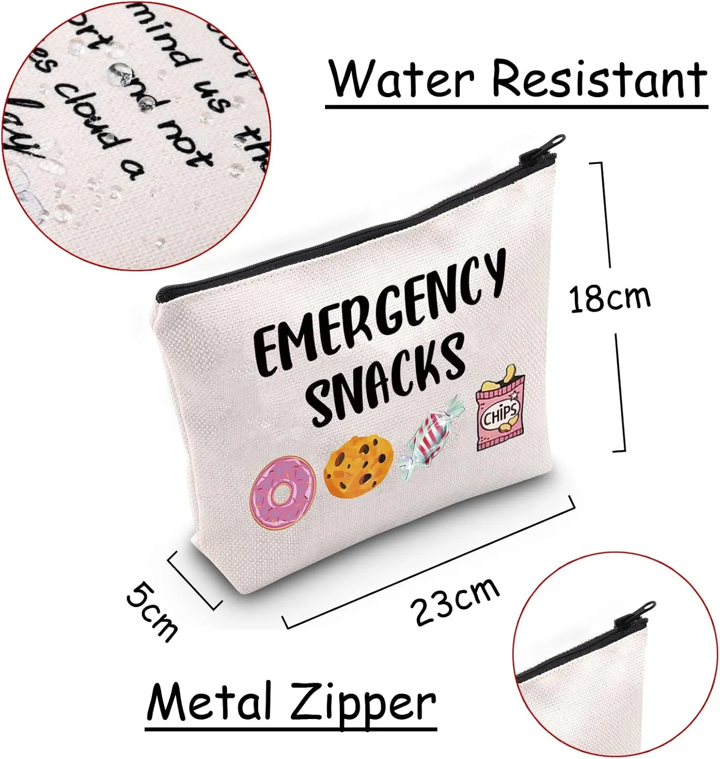 JXGZSO Emergency Snacks Food Makeup Bag Foodie Zipper Cosmetic Bag Food Safe Bag Snack Lover Gift Snacks Storage Bag