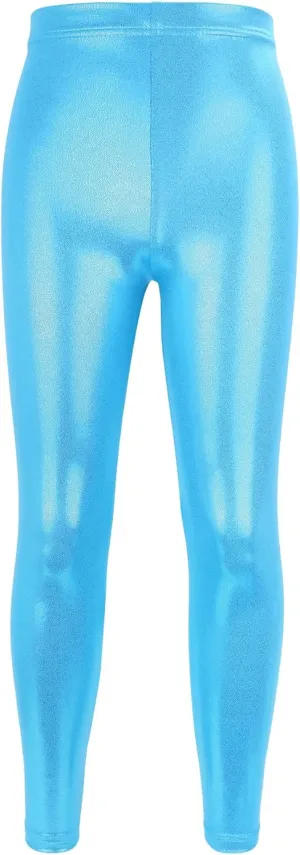 Kids Girls Dance Pants Gymnastic Shiny Metallic Dance Leggings Skinny for Performances Costume