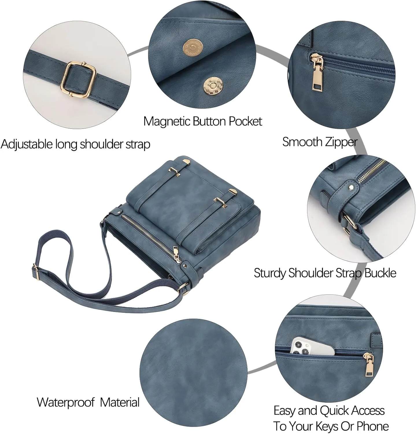 KL928 Crossbody Bags for Women Soft FAUX Leather Wallet Purses Adjustable Strap Medium Shoulder Handbags