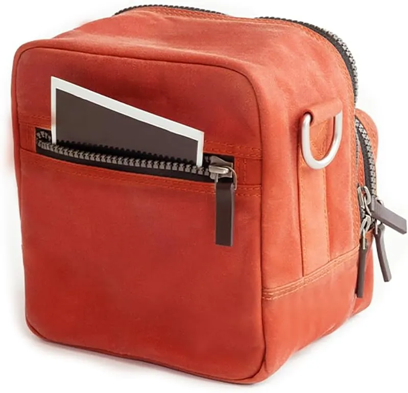 Kolo Carson Camera Bag for Polaroid Cameras, Light-Safe Film Storage, Strap, Persimmon