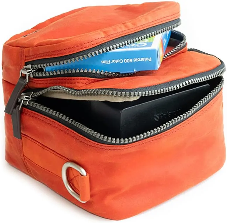 Kolo Carson Camera Bag for Polaroid Cameras, Light-Safe Film Storage, Strap, Persimmon