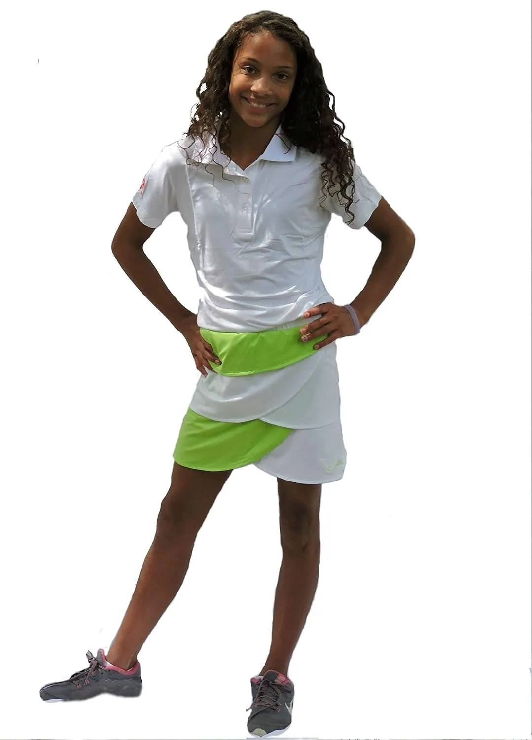 Lady E Modern Style Junior Girls White and Lime Golf Skort