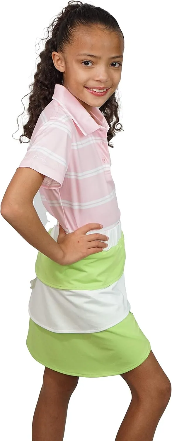 Lady E Modern Style Junior Girls White and Lime Golf Skort