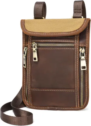 LANNSYNE Full Grain Leather Travel Wallet, Leather Cell Phone Belt Bag, Waist Pack Pouch, Neck Wallet Travel Pouch and Passport Holder for Men and Women Keep Valuables Safe