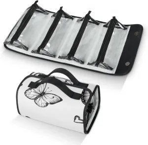 Large Capacity 4-in-1 Hanging Travel Toiletry Bag Storage Organizer With 4 Detachable Removable Zipper Clear Pouches Active Butterfly