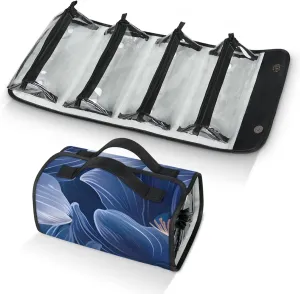 Large Capacity 4-in-1 Hanging Travel Toiletry Bag Storage Organizer With 4 Detachable Removable Zipper Clear Pouches Blue Flowers