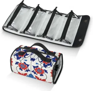 Large Capacity 4-in-1 Hanging Travel Toiletry Bag Storage Organizer With 4 Detachable Removable Zipper Clear Pouches Blue Red Floral