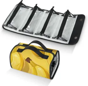 Large Capacity 4-in-1 Hanging Travel Toiletry Bag Storage Organizer With 4 Detachable Removable Zipper Clear Pouches Cartoon Bananas