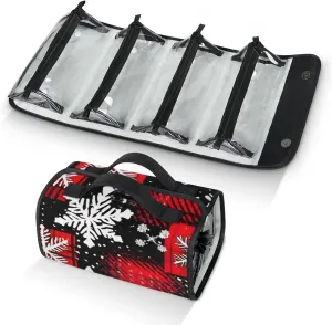 Large Capacity 4-in-1 Hanging Travel Toiletry Bag Storage Organizer With 4 Detachable Removable Zipper Clear Pouches Christmas Gingham Snowflakes