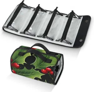 Large Capacity 4-in-1 Hanging Travel Toiletry Bag Storage Organizer With 4 Detachable Removable Zipper Clear Pouches Christmas Holly Berries
