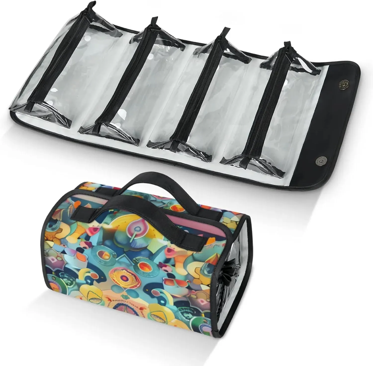 Large Capacity 4-in-1 Hanging Travel Toiletry Bag Storage Organizer With 4 Detachable Removable Zipper Clear Pouches Colored Stones