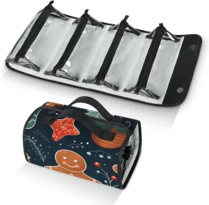 Large Capacity 4-in-1 Hanging Travel Toiletry Bag Storage Organizer With 4 Detachable Removable Zipper Clear Pouches Colorful Gingerbread-man