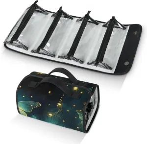 Large Capacity 4-in-1 Hanging Travel Toiletry Bag Storage Organizer With 4 Detachable Removable Zipper Clear Pouches Fluorescent butterflies