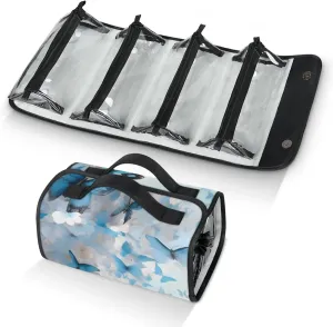 Large Capacity 4-in-1 Hanging Travel Toiletry Bag Storage Organizer With 4 Detachable Removable Zipper Clear Pouches Glitter Butterflies