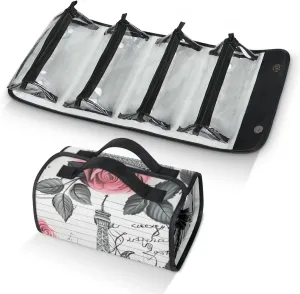 Large Capacity 4-in-1 Hanging Travel Toiletry Bag Storage Organizer With 4 Detachable Removable Zipper Clear Pouches Paris