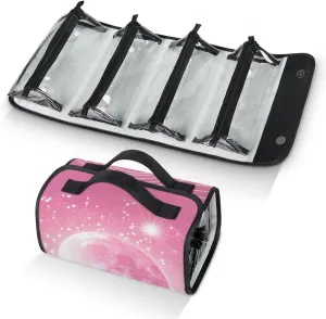 Large Capacity 4-in-1 Hanging Travel Toiletry Bag Storage Organizer With 4 Detachable Removable Zipper Clear Pouches Pink Moon