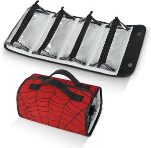 Large Capacity 4-in-1 Hanging Travel Toiletry Bag Storage Organizer With 4 Detachable Removable Zipper Clear Pouches Red Cobweb