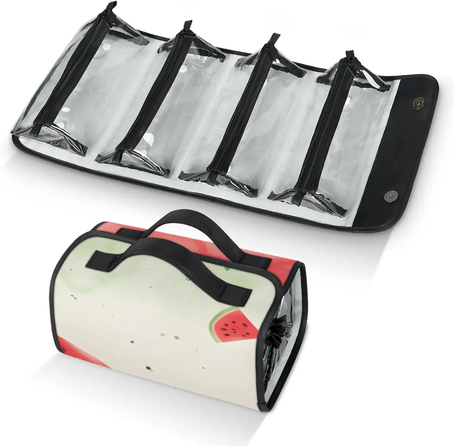 Large Capacity 4-in-1 Hanging Travel Toiletry Bag Storage Organizer With 4 Detachable Removable Zipper Clear Pouches Red Sliced Watermelon