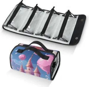 Large Capacity 4-in-1 Hanging Travel Toiletry Bag Storage Organizer With 4 Detachable Removable Zipper Clear Pouches Sky Castle