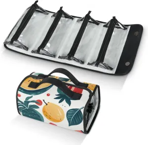 Large Capacity 4-in-1 Hanging Travel Toiletry Bag Storage Organizer With 4 Detachable Removable Zipper Clear Pouches Tropical Fruits Strawberry Kiwi