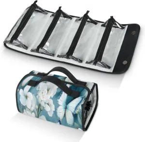 Large Capacity 4-in-1 Hanging Travel Toiletry Bag Storage Organizer With 4 Detachable Removable Zipper Clear Pouches White Butterflies
