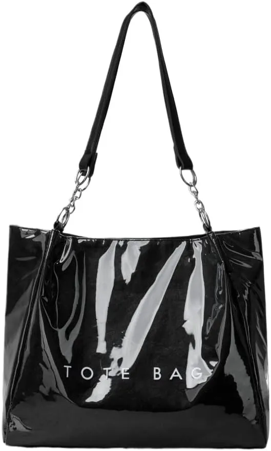 Large Capacity PVC Tote Bags for Women Plastic Letters Print Kraft Paper Handbag Clear Shopping Beach Shoulder Bag