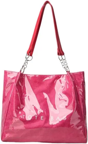 Large Capacity PVC Tote Bags for Women Plastic Letters Print Kraft Paper Handbag Clear Shopping Beach Shoulder Bag
