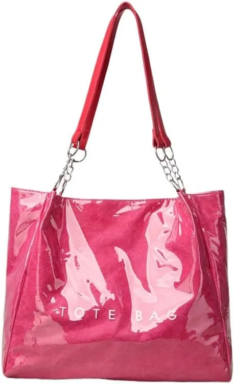 Large Capacity PVC Tote Bags for Women Plastic Letters Print Kraft Paper Handbag Clear Shopping Beach Shoulder Bag