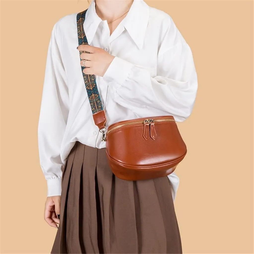 Leather Bag Women's Bag Fashion Retro Layer Vegetable Tanned Leather Shoulder Messenger Bag Saddle Bag(D)