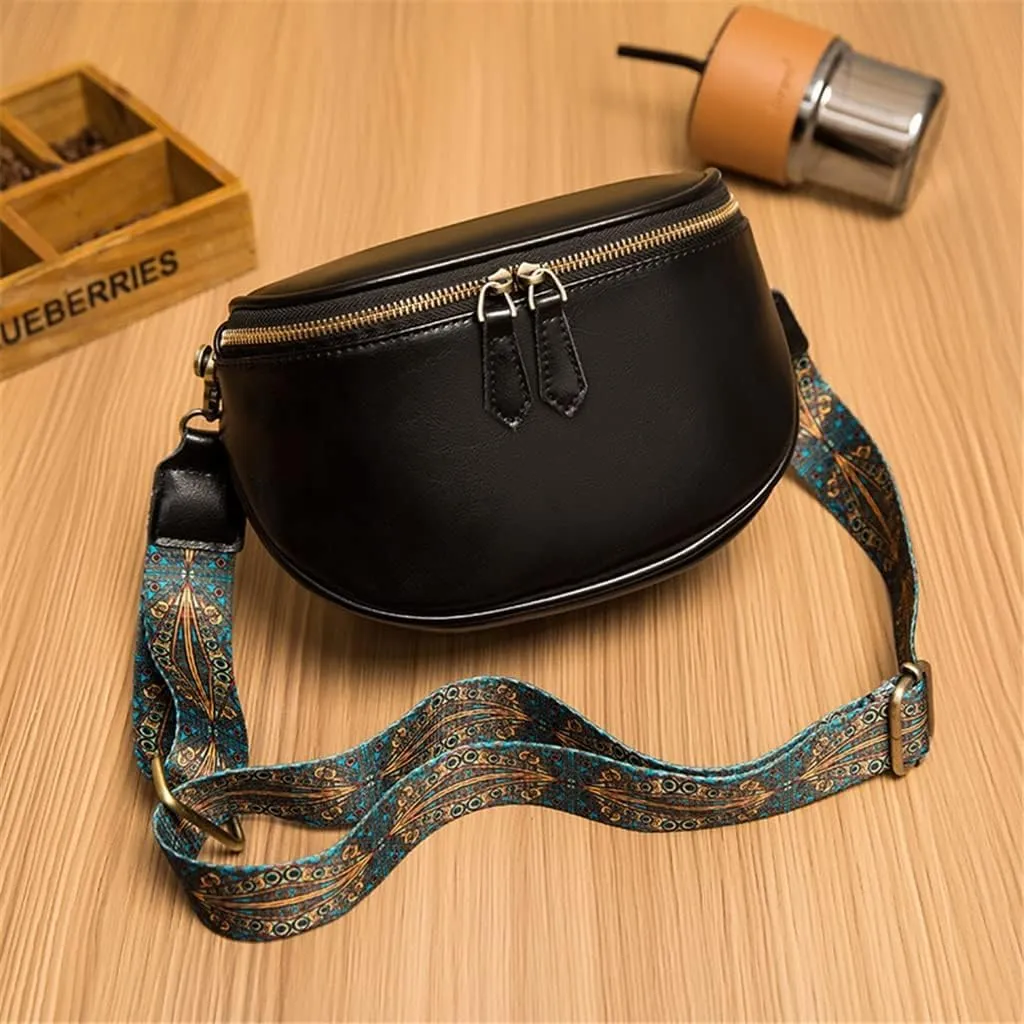Leather Bag Women's Bag Fashion Retro Layer Vegetable Tanned Leather Shoulder Messenger Bag Saddle Bag(D)