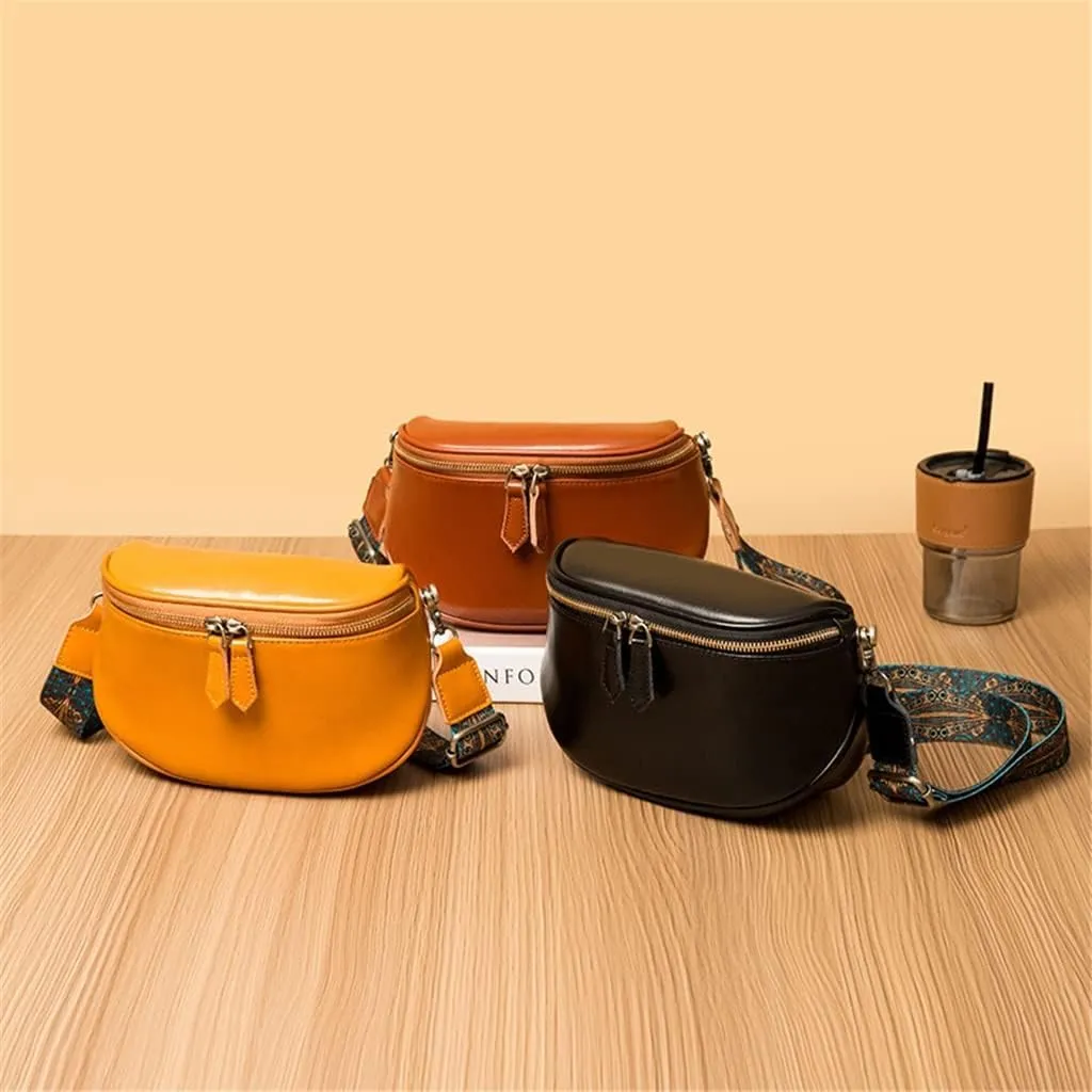 Leather Bag Women's Bag Fashion Retro Layer Vegetable Tanned Leather Shoulder Messenger Bag Saddle Bag(D)