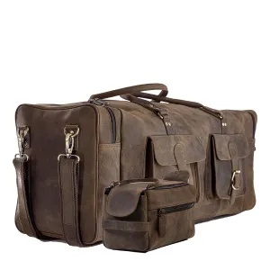 Leather Unisex Toiletry Bag Travel Dopp Kit and leather 28 inch overnight weekend duffle bag Cabin Holdall Bag for Men and Women Combo Pack