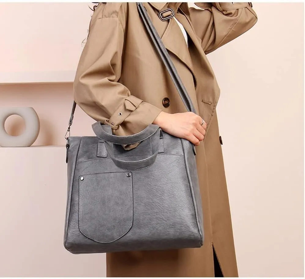 Leather Women Handbags and Purse Set Soft Shoulder Bags Medium Satchel Minimalist Ladies Tote Crossbody 2-Pcs