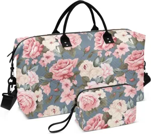Leaves Floral Flower Travel Duffle Bag Duffel Bags Large Weekender Bag Carry On Duffel Bag Gym Bag with Toiletry Bag Garment Duffle Bags for Adults Women Airplanes Men Sports Trip Yoga