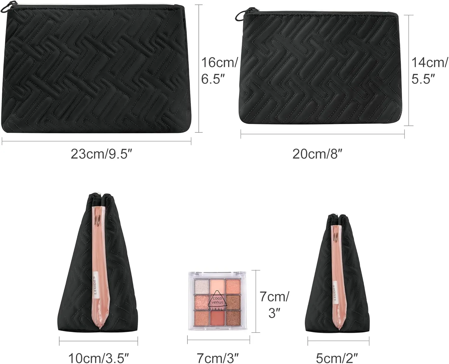 Leudes Makeup Bag Travel Essentials Cute Skincare Pouch Purse Cosmetic Bags for Women Traveling Make Up Organizer Portable Clear Case Toiletry Bag with Zipper (Black, Medium)